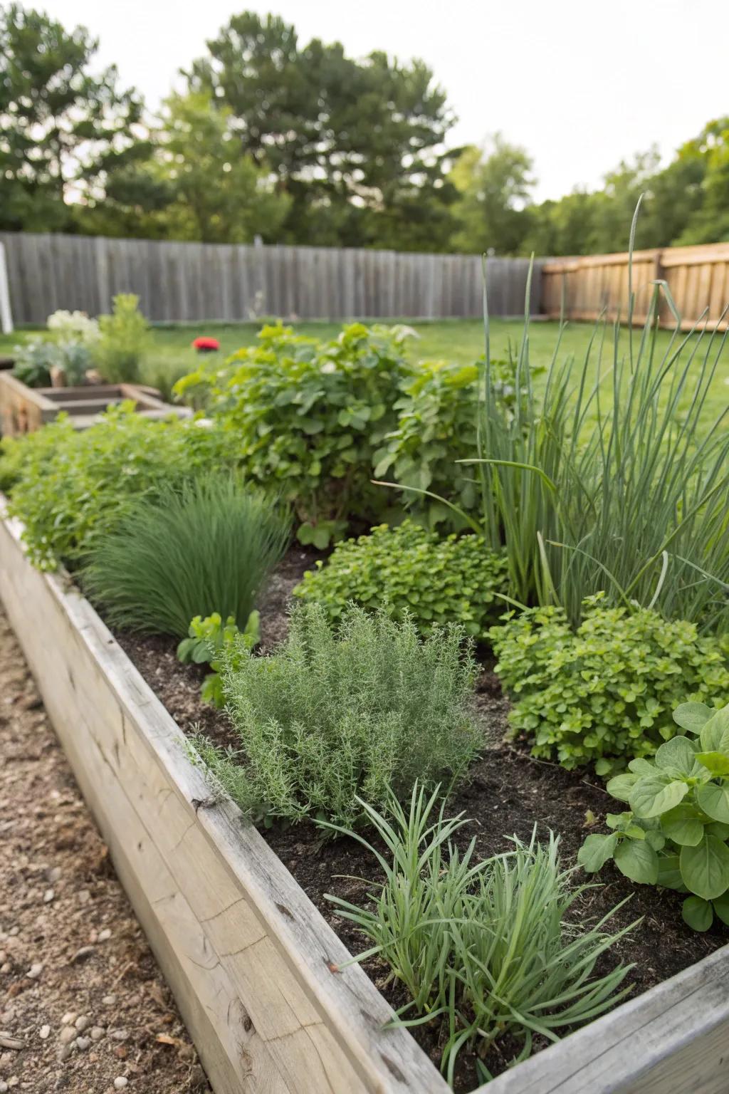 A collection of herbs in a raised bed adds culinary delight to any garden.