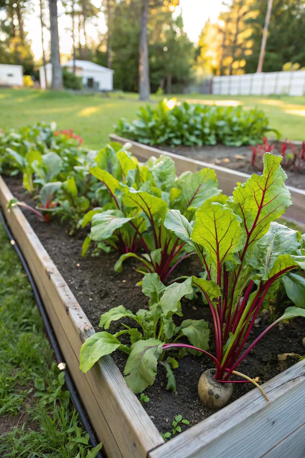 Beets offer a dual harvest of roots and greens, making them a versatile choice for raised beds.