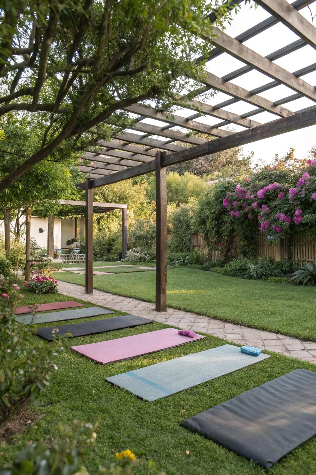 Find your zen in a peaceful yoga pergola.