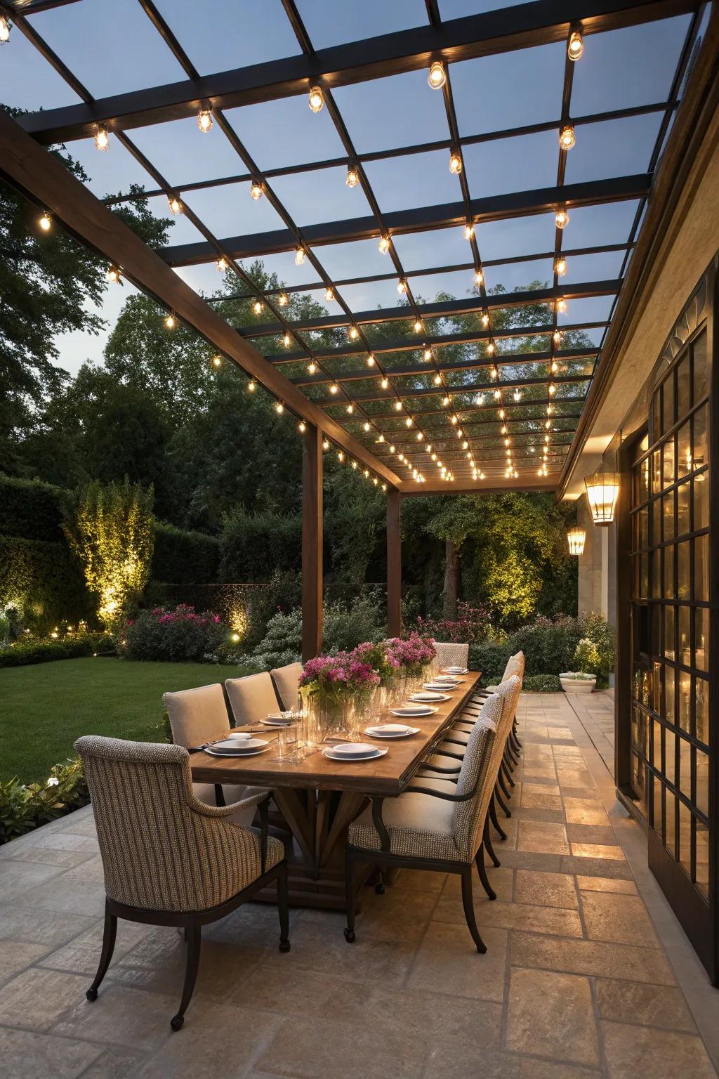 Create unforgettable dining experiences with a pergola-covered setup.