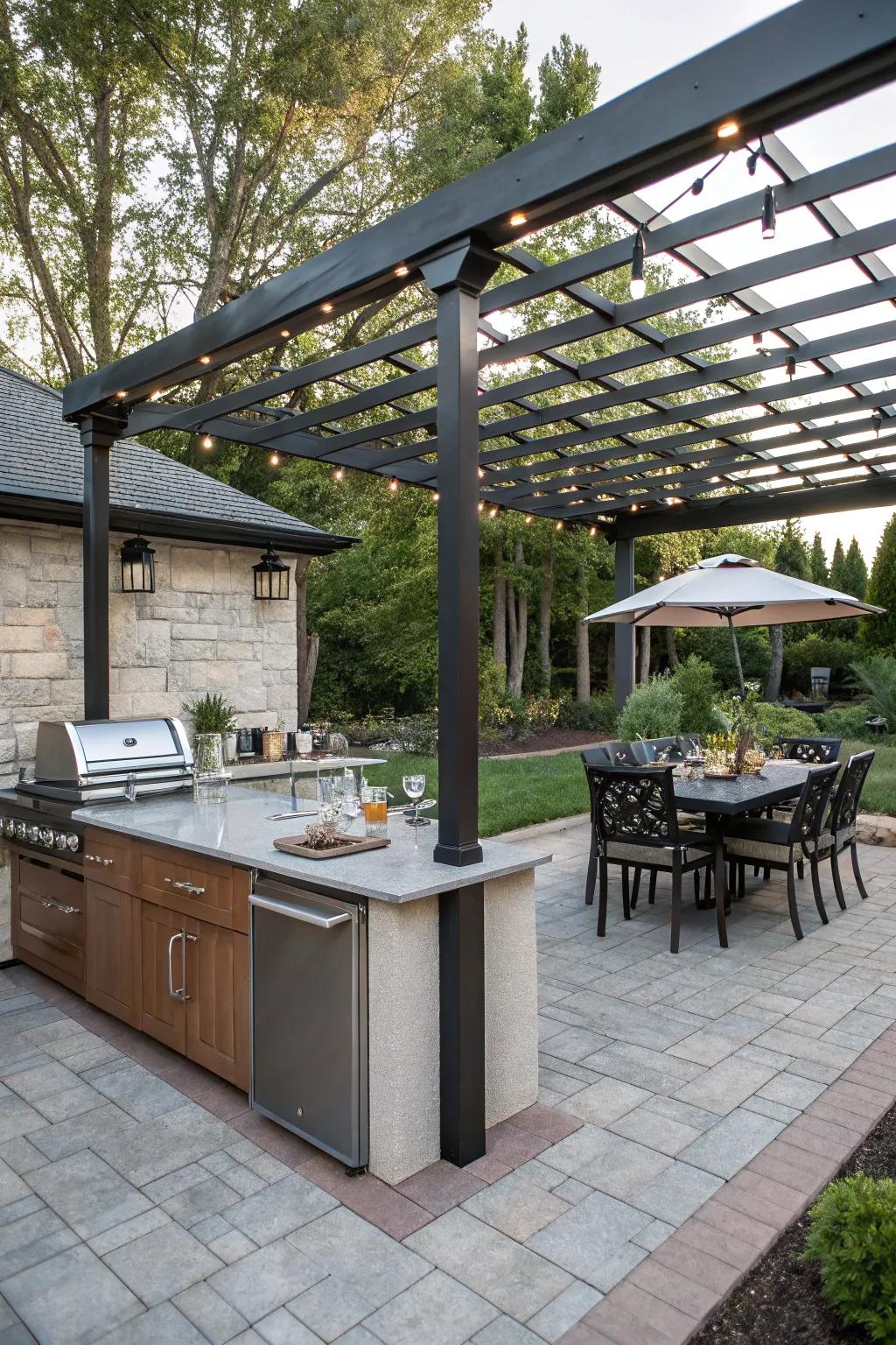Cook and entertain in a well-defined outdoor kitchen space.