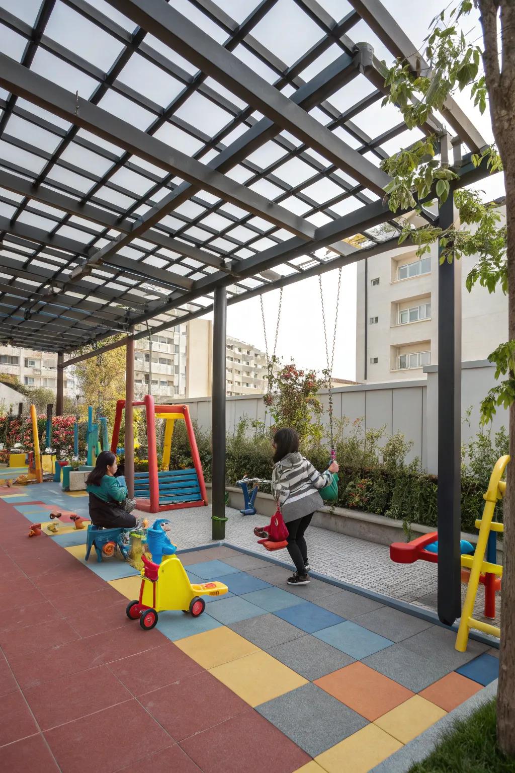 Keep playtime fun and safe with a shaded pergola.