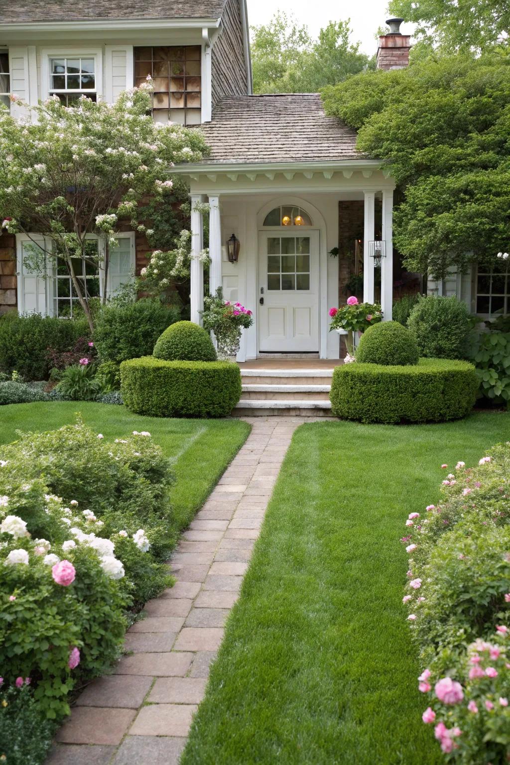 A lush lawn sets the stage for a warm welcome.