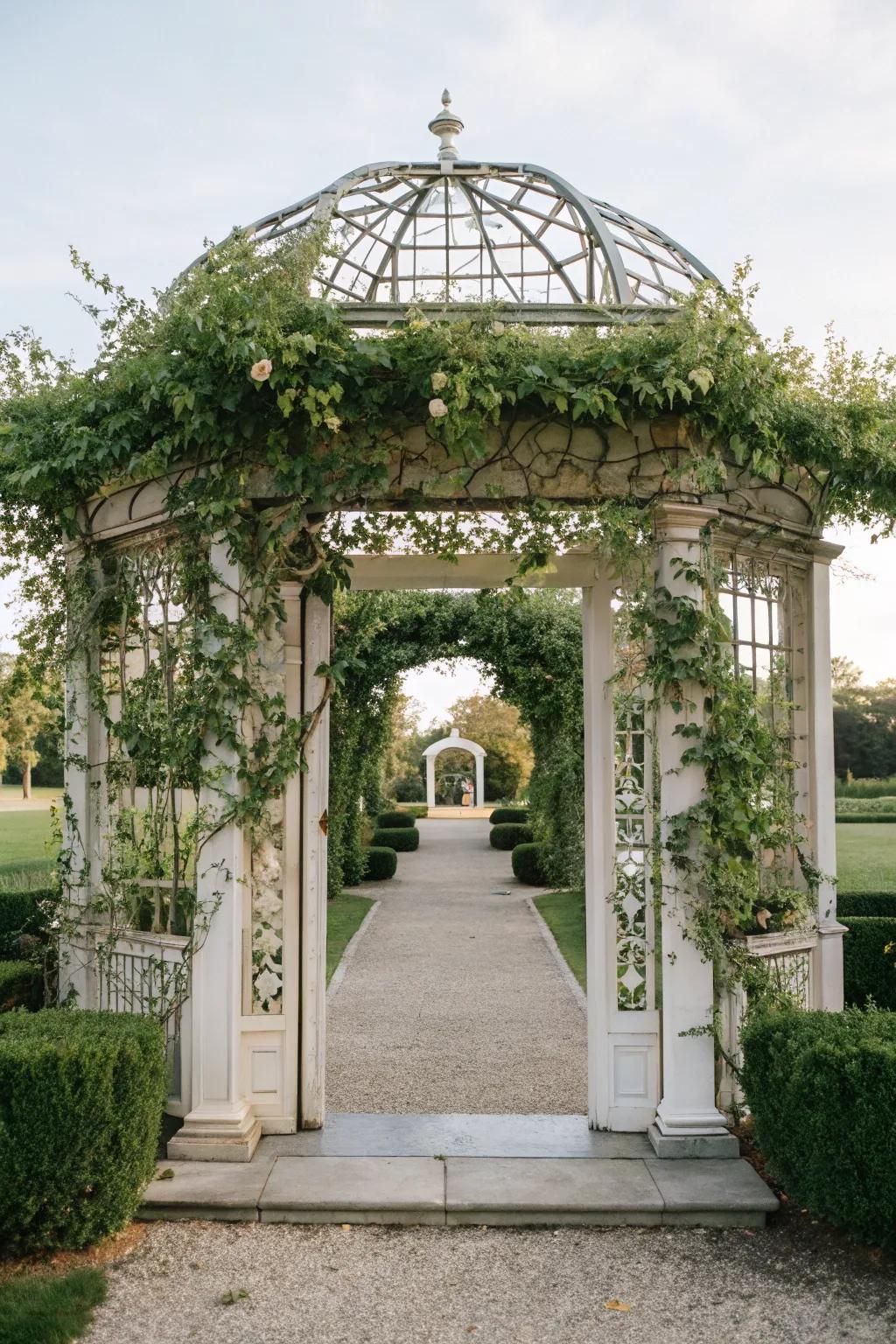 An arbor creates a romantic and inviting entrance.
