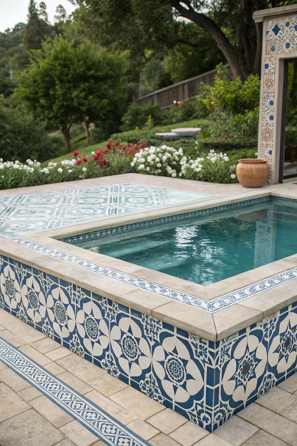 A uniquely tiled dipping pool showcasing personal style.