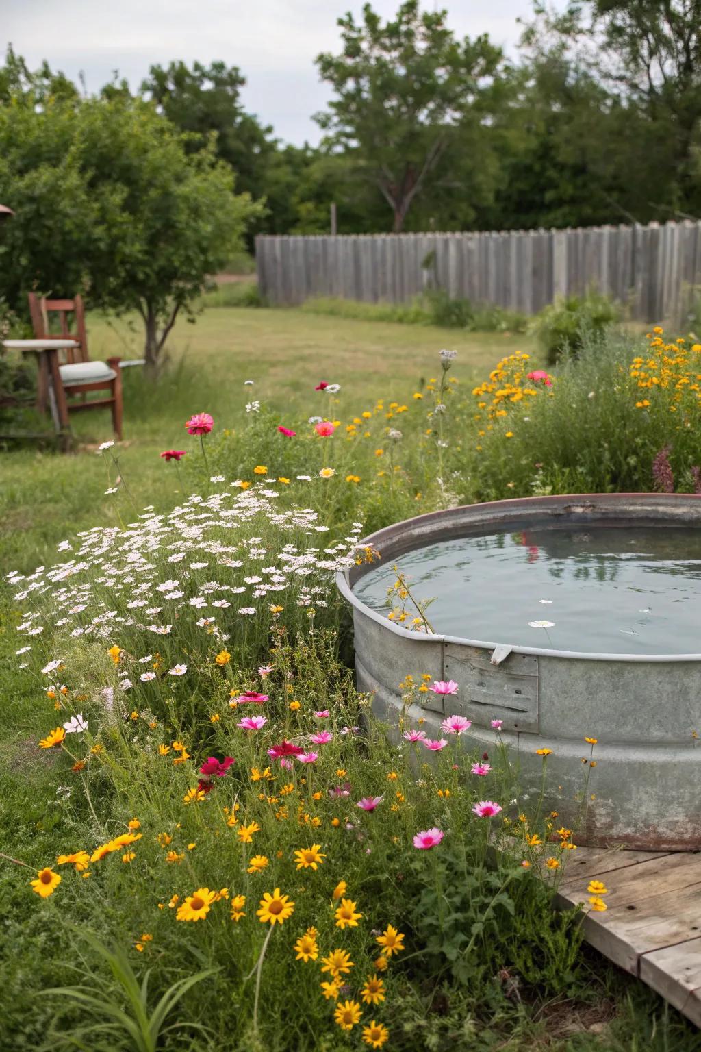 A charming stock tank pool with rustic appeal.