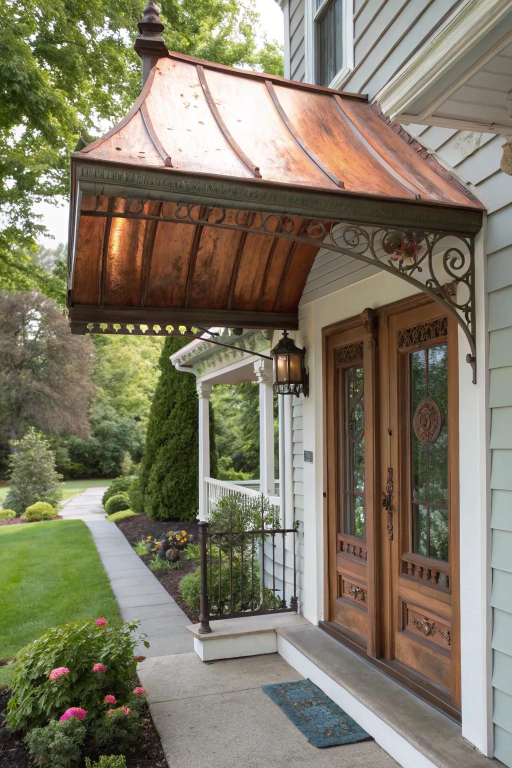 Copper awnings offer timeless elegance and durability.