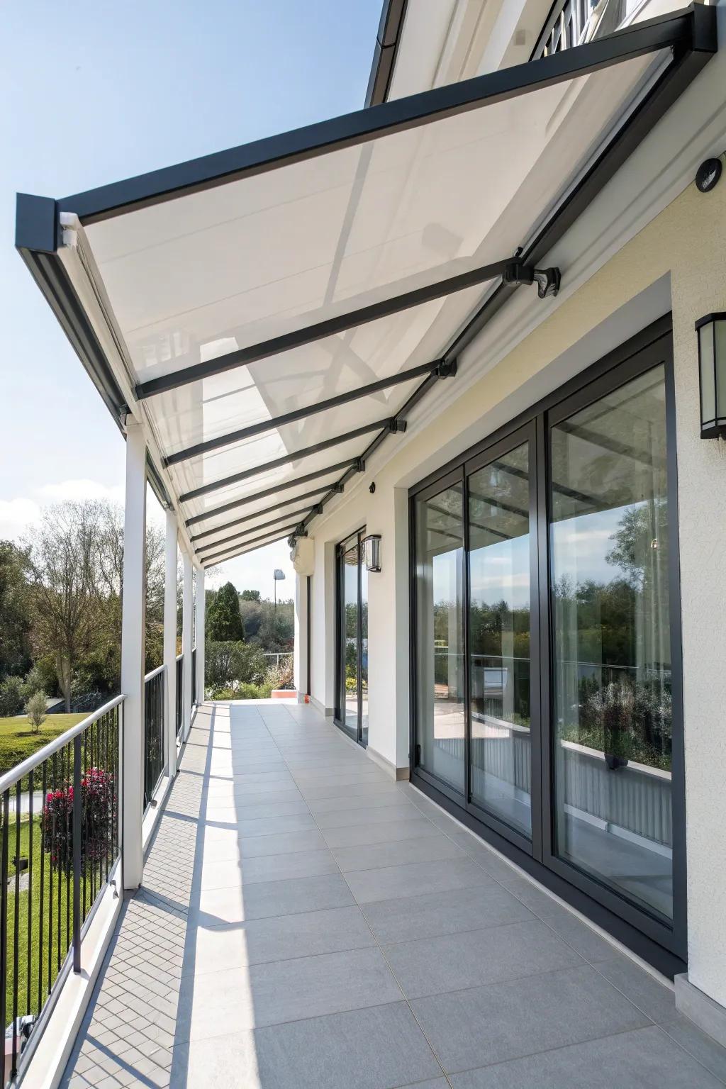 Glass wall awnings blend modern style with practical shade.
