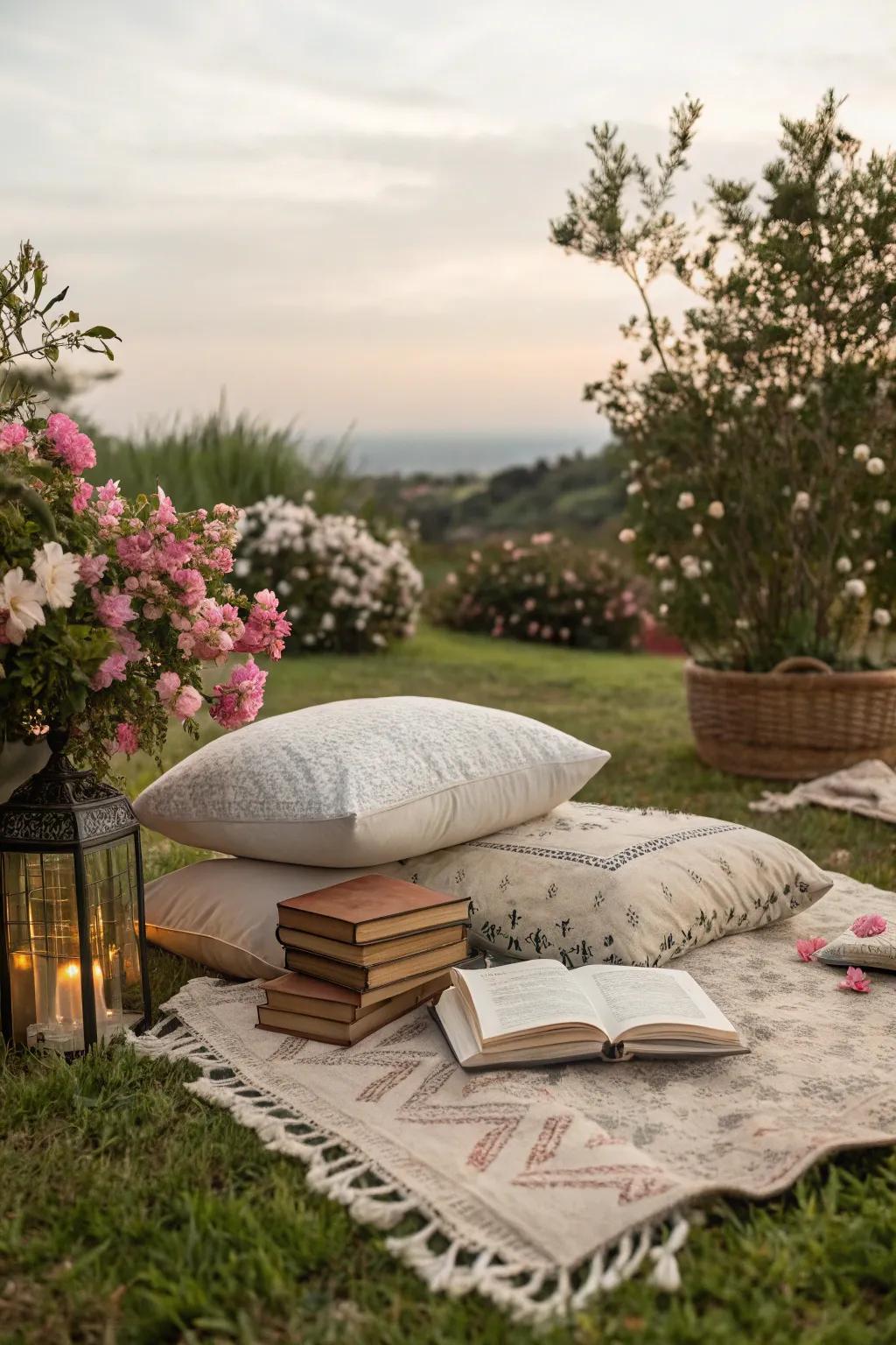 Turn your backyard into a cozy reading nook with a plush outdoor rug.
