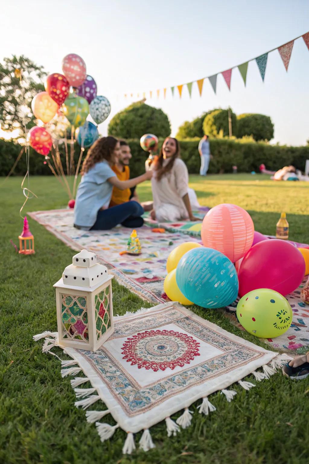 Add flair to celebrations with a vibrant rug anchoring the space.