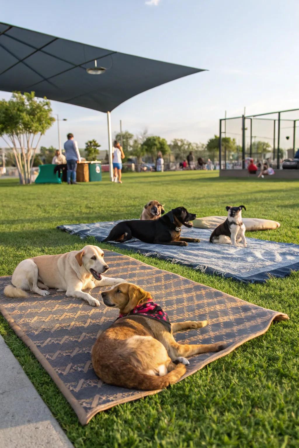 Create a cozy spot for your pets with a durable rug on grass.