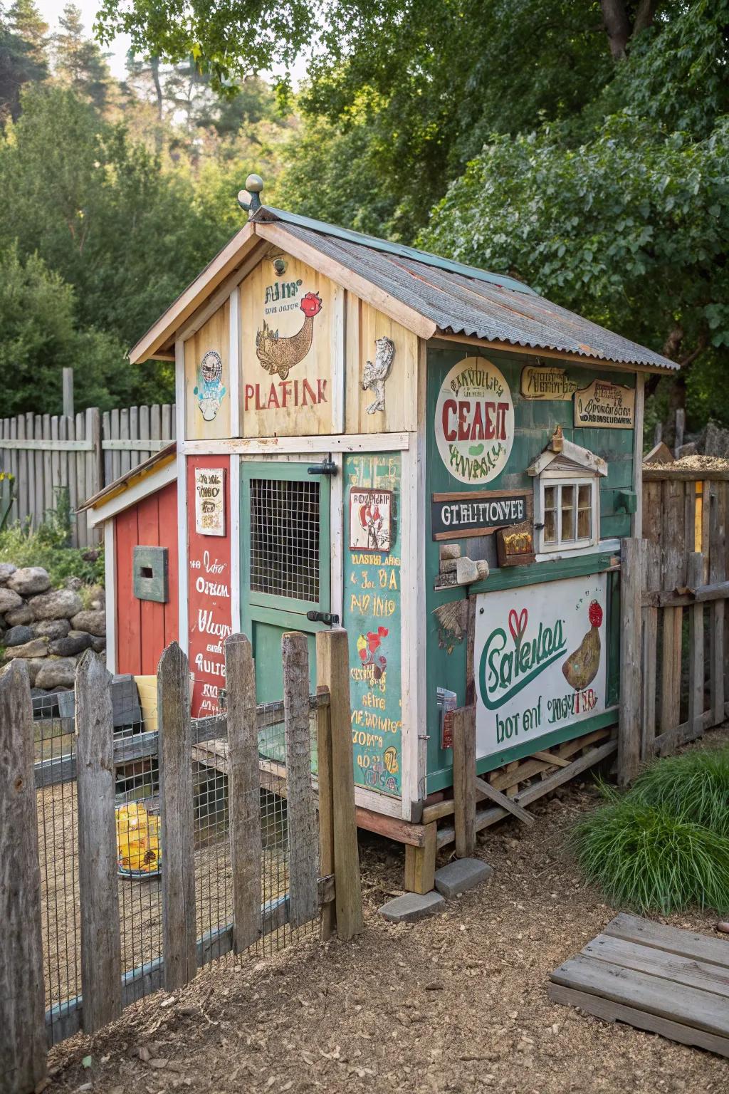 Creative decorations add aesthetic appeal to any chicken coop.