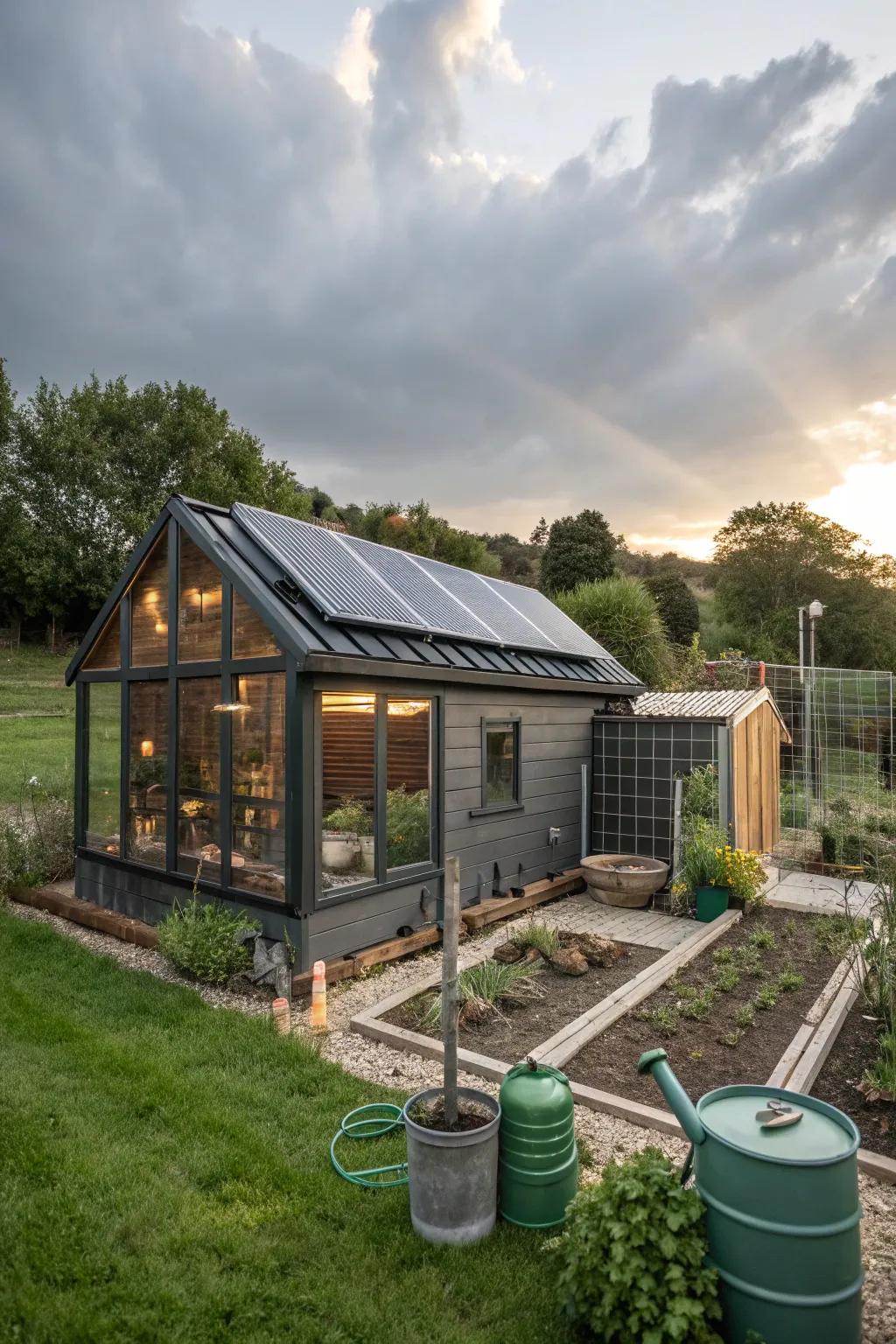 A solar-powered chicken coop for sustainable, modern living.