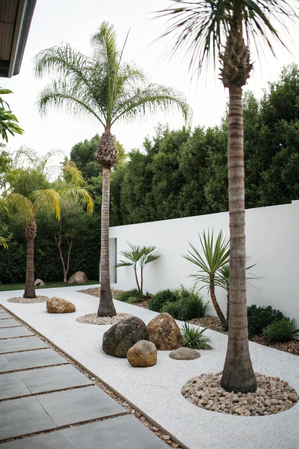 Minimalist gardens highlight the natural beauty of palms.
