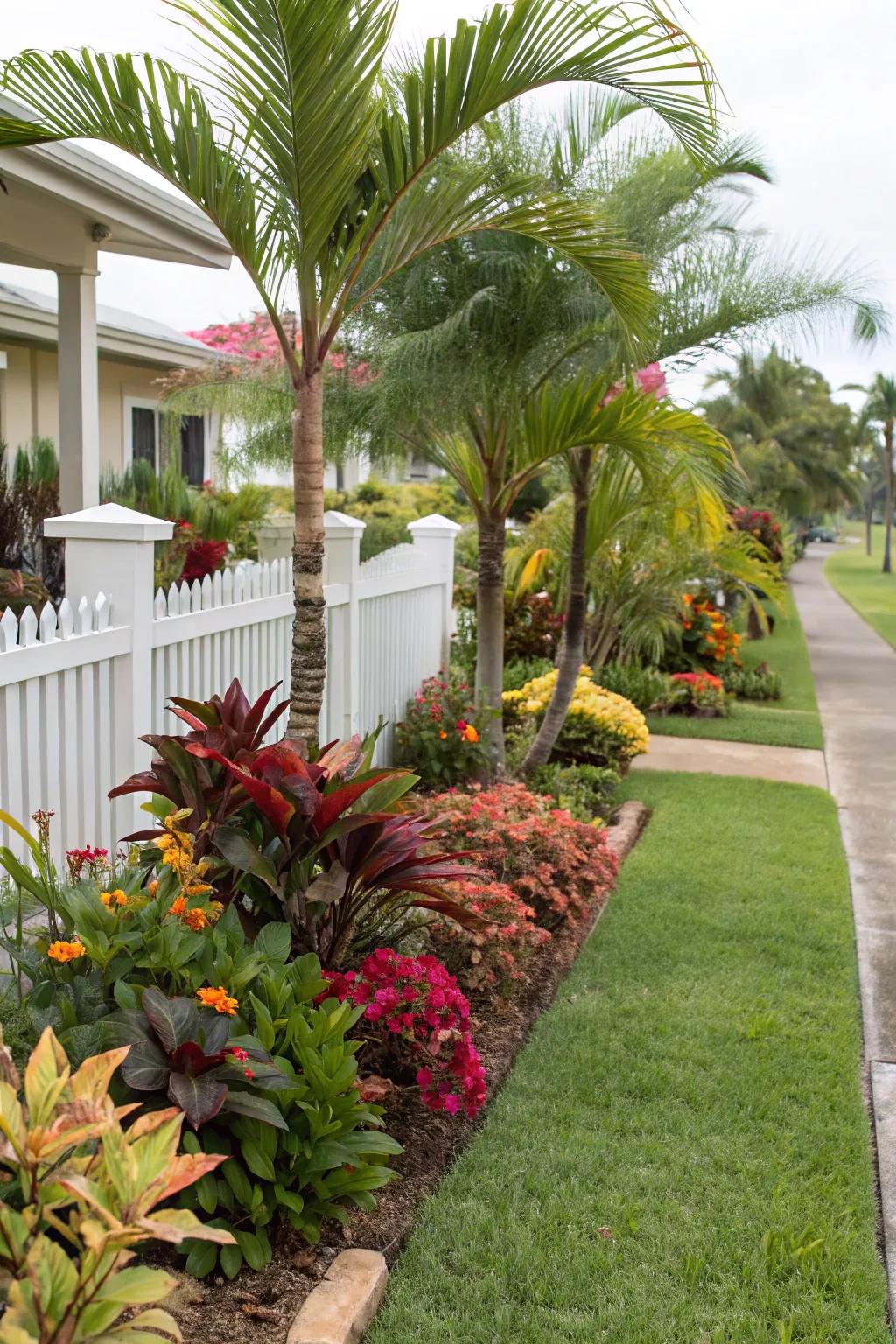 A colorful mix of plants creates a lively garden atmosphere.