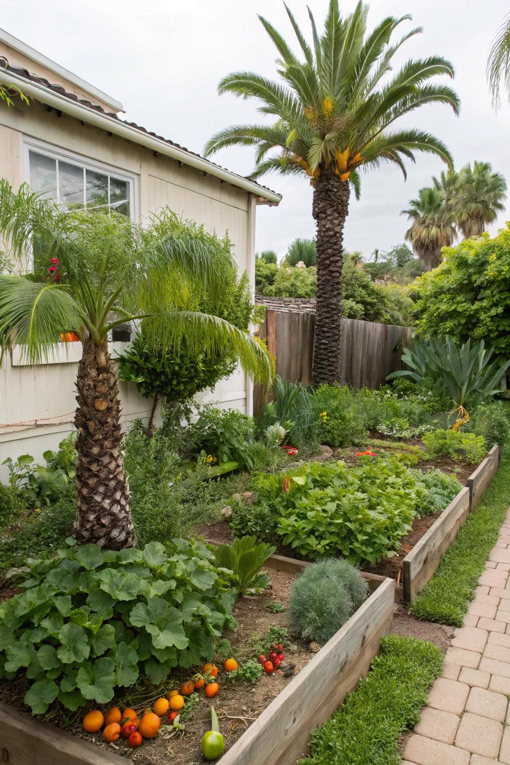 Edible plants add practicality and beauty to palm gardens.
