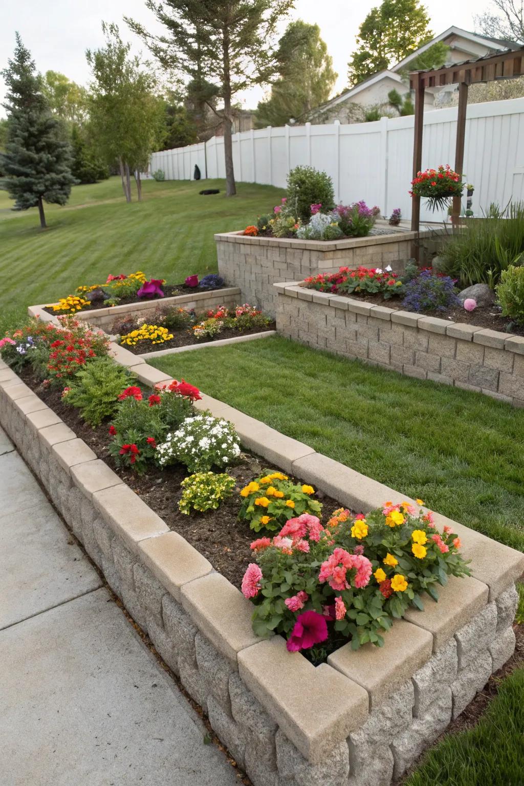 Add height and beauty with raised flower beds.
