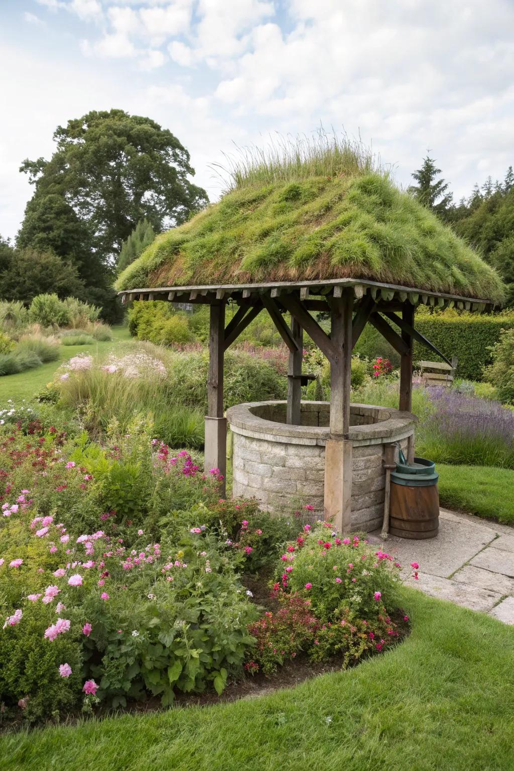 A grass roof offers an eco-friendly and visually appealing solution for your well cover.