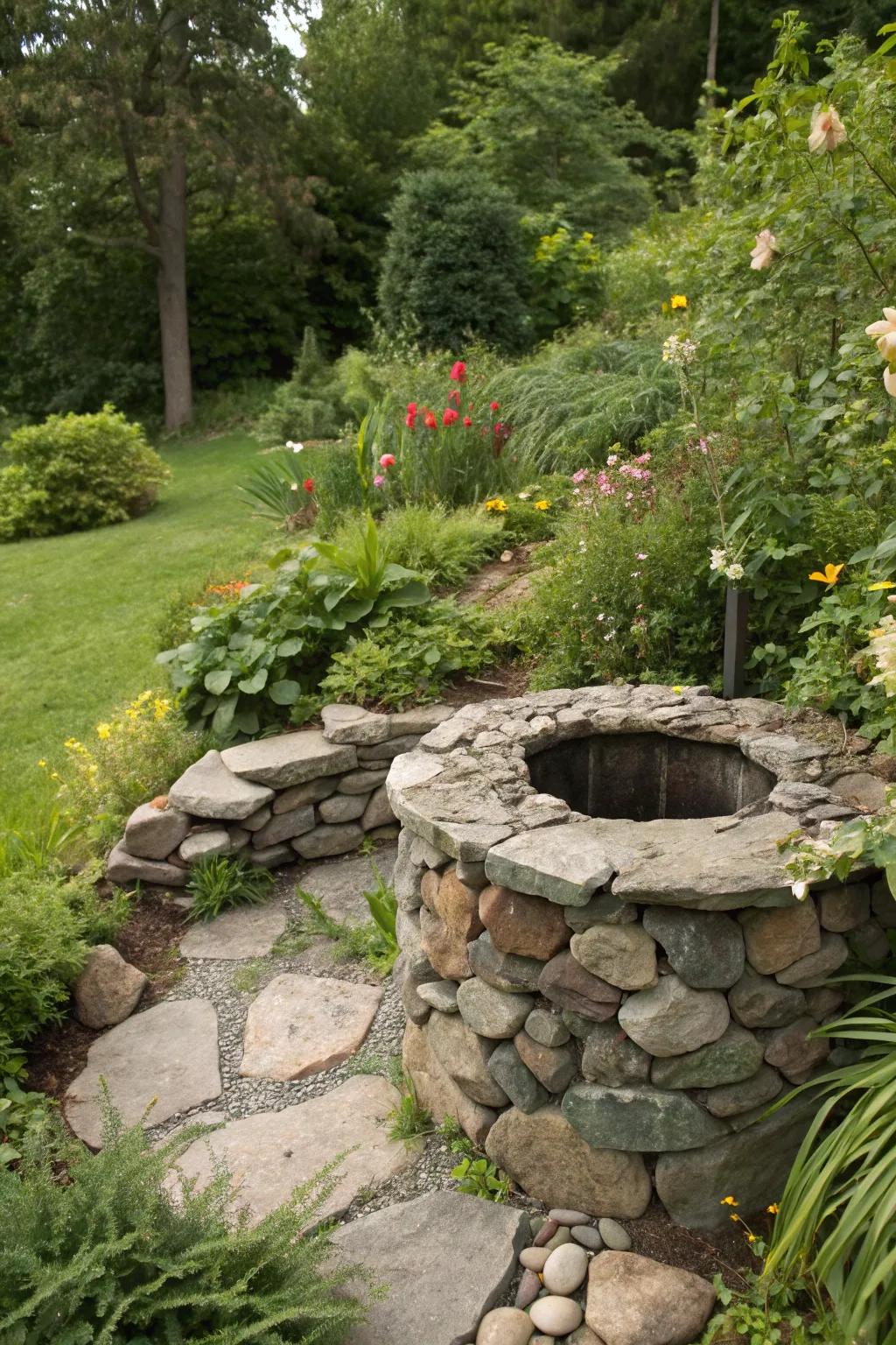 Natural rocks provide an earthy and tranquil cover for your well.