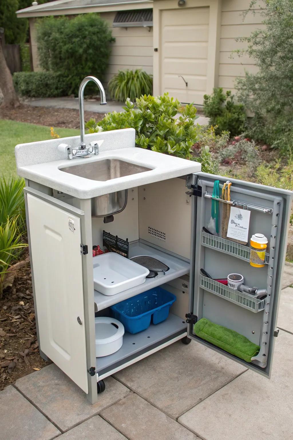 A compact sink station fits perfectly into small outdoor spaces.