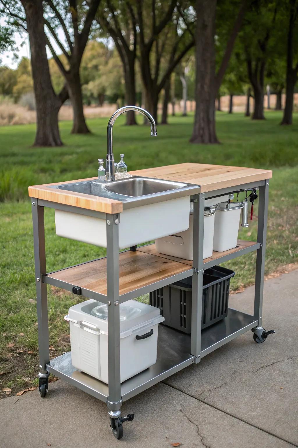 A movable sink station offers flexibility for any outdoor event.