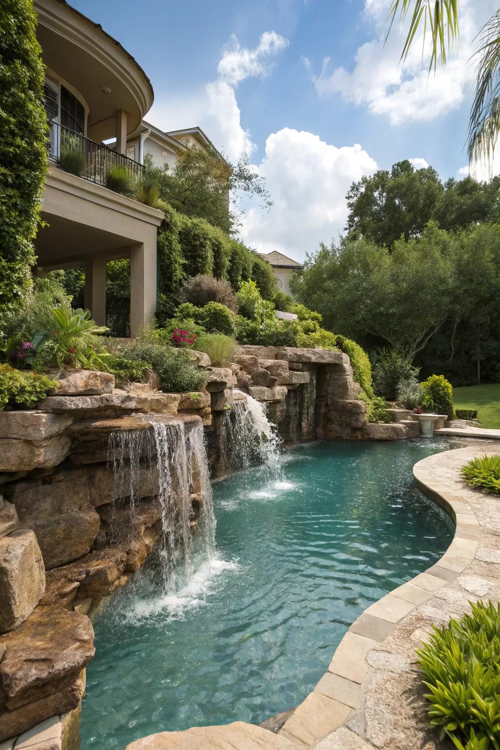 Tiered cascades create a dynamic and soothing visual effect.