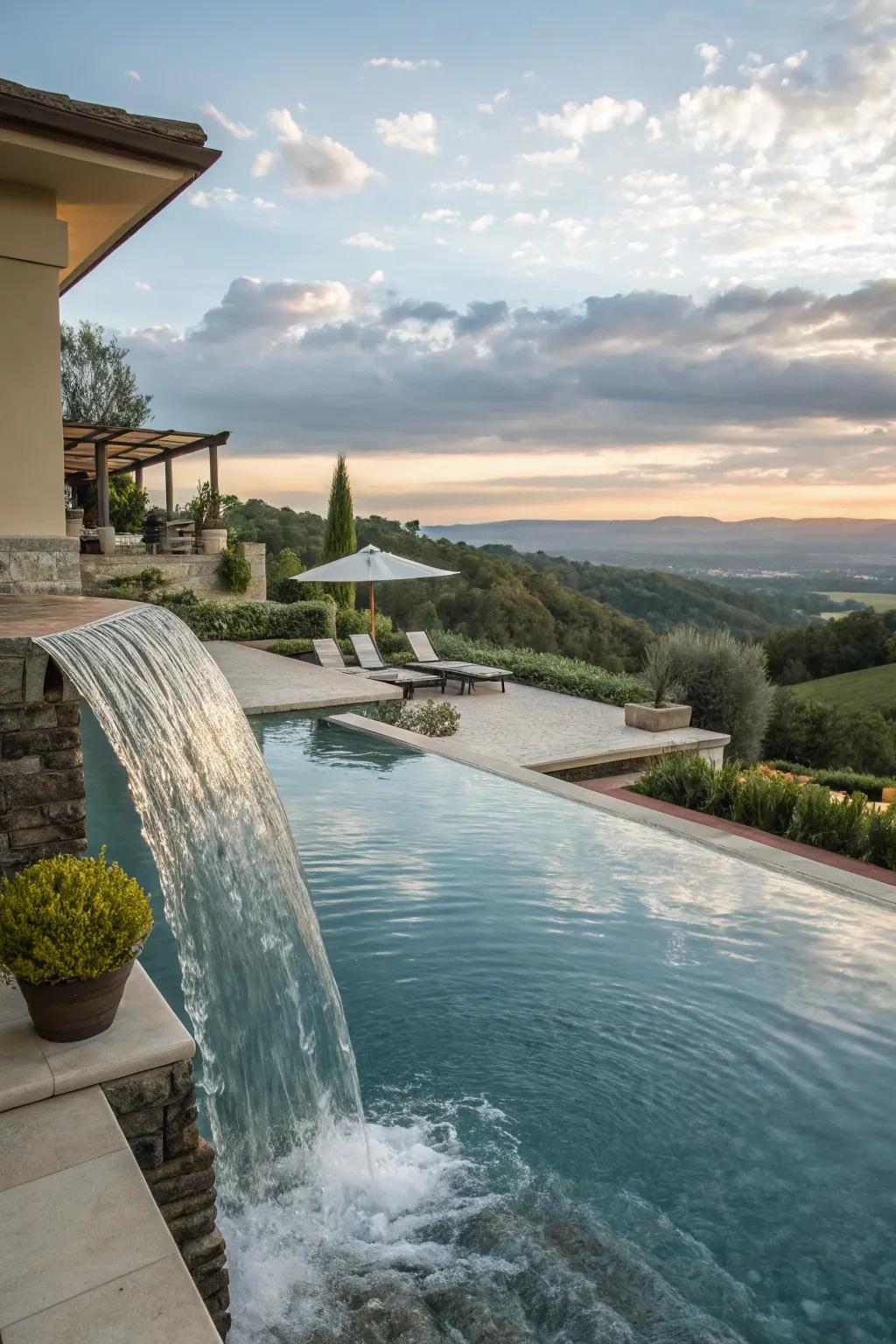 Infinity edge waterfalls create a breathtaking visual extension of your pool.