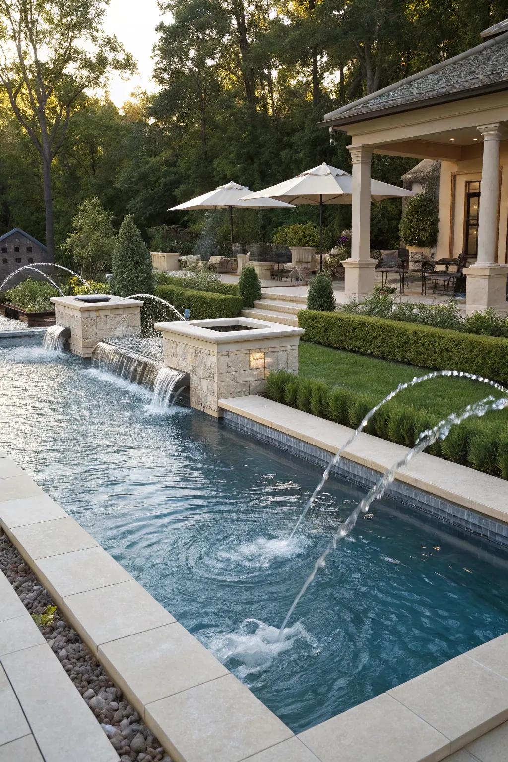 Scuppers and spouts add elegance and originality to your pool.