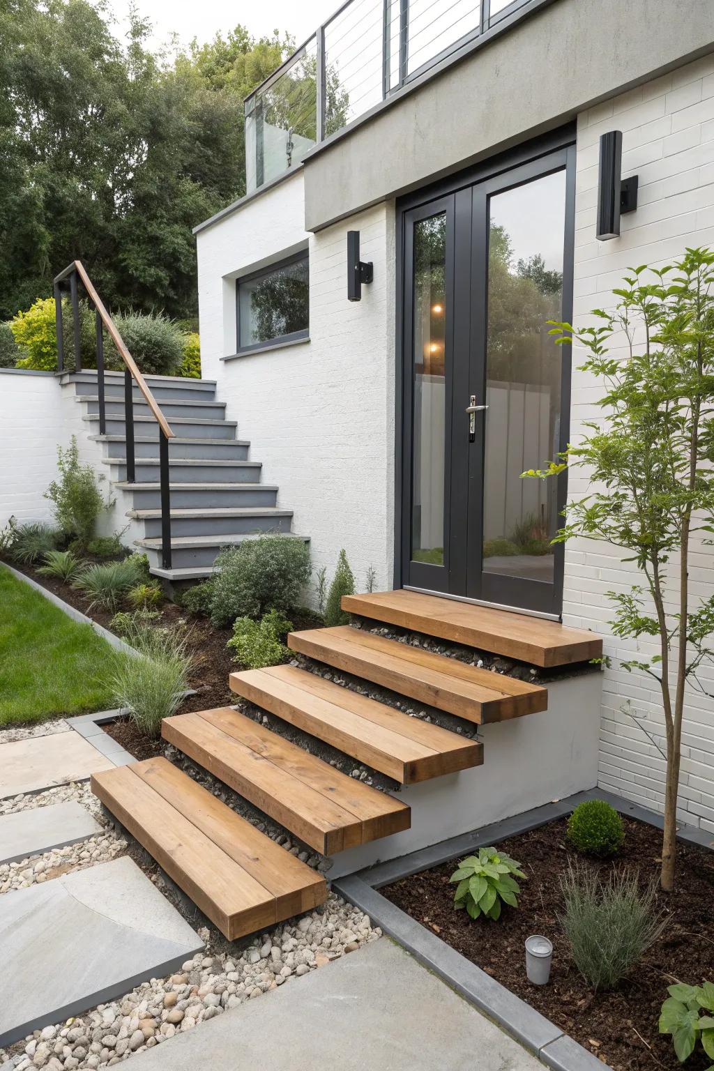 Floating steps give a modern, airy feel to any entrance.