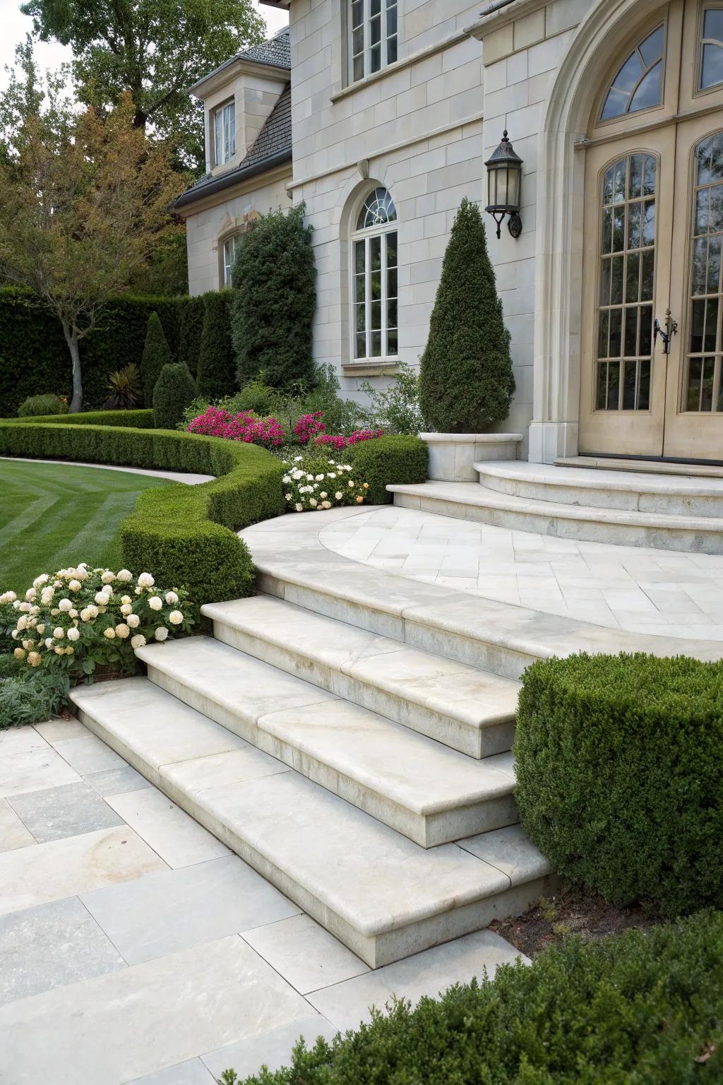 Marble steps convey luxury and timeless elegance.