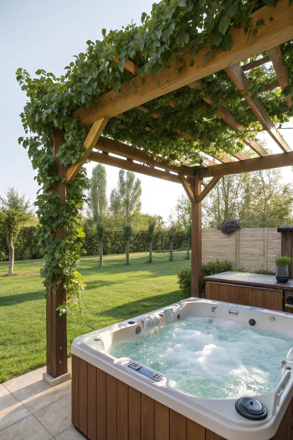 A pergola adds elegance and functionality to your hot tub space.