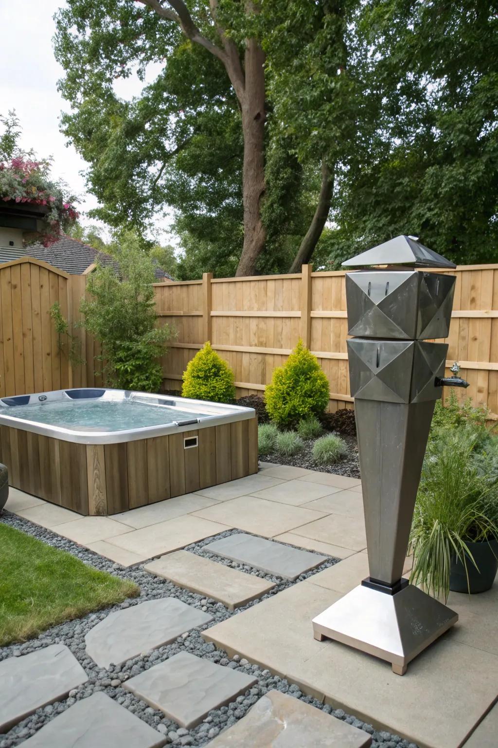 Contemporary art adds sophistication to your hot tub setting.