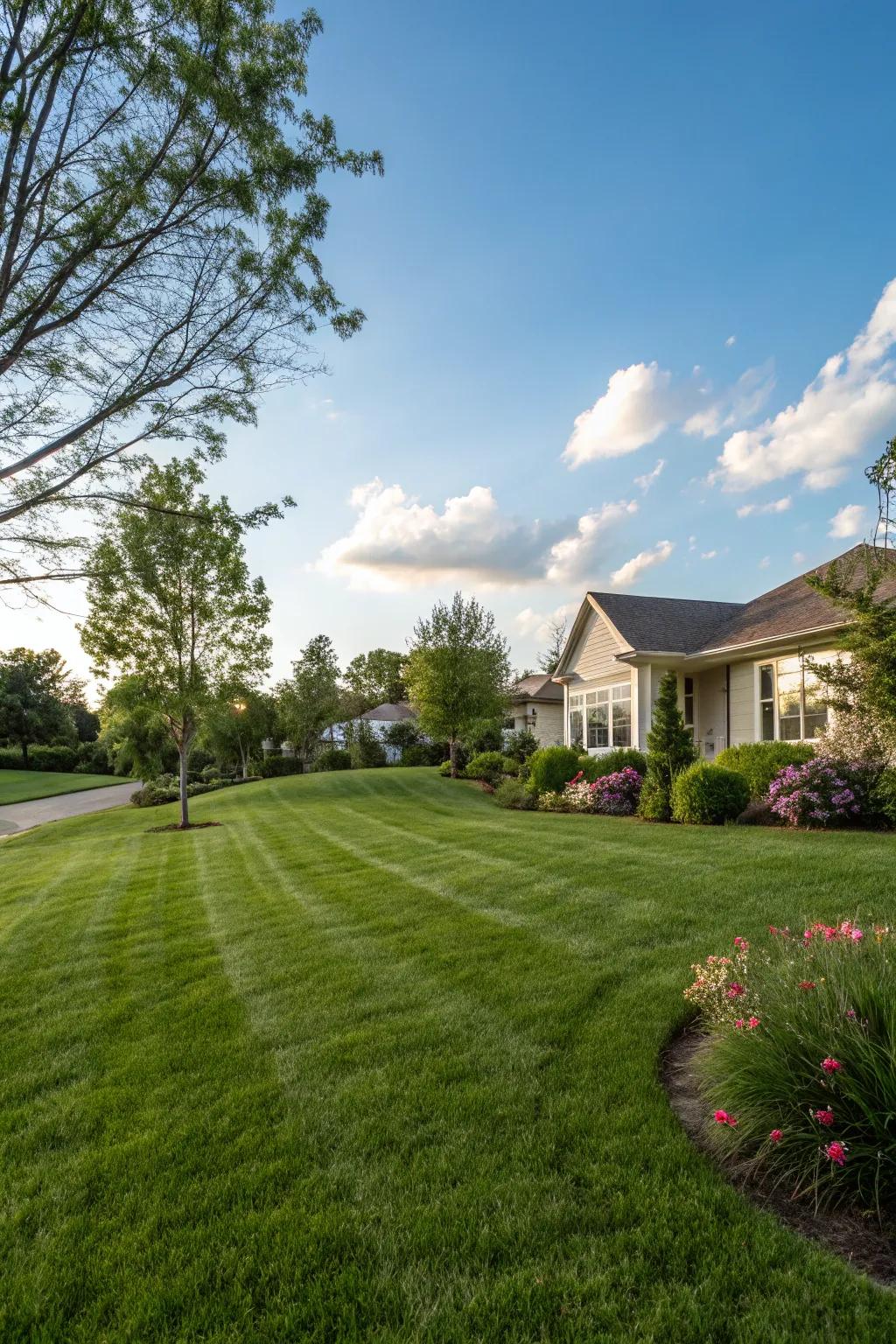 A perfectly manicured green lawn sets the stage for stunning curb appeal.