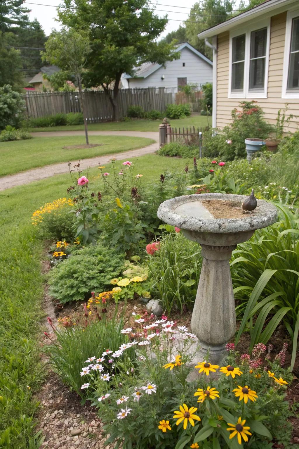 Natural habitats invite wildlife and create a lively garden atmosphere.