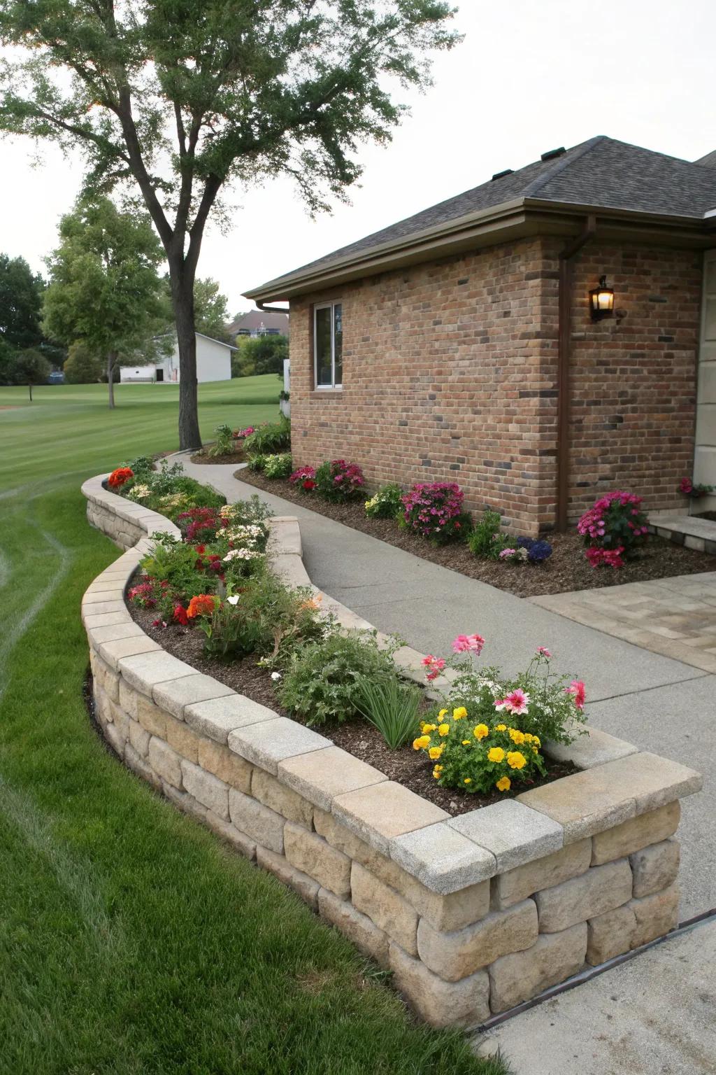 Stone and brick elements create a striking contrast in your landscape.