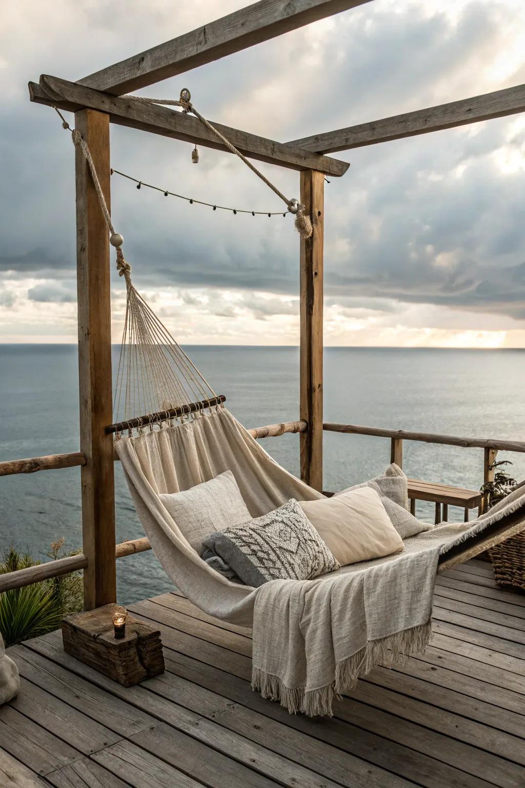 Relax in a hammock while enjoying the coastal breeze.
