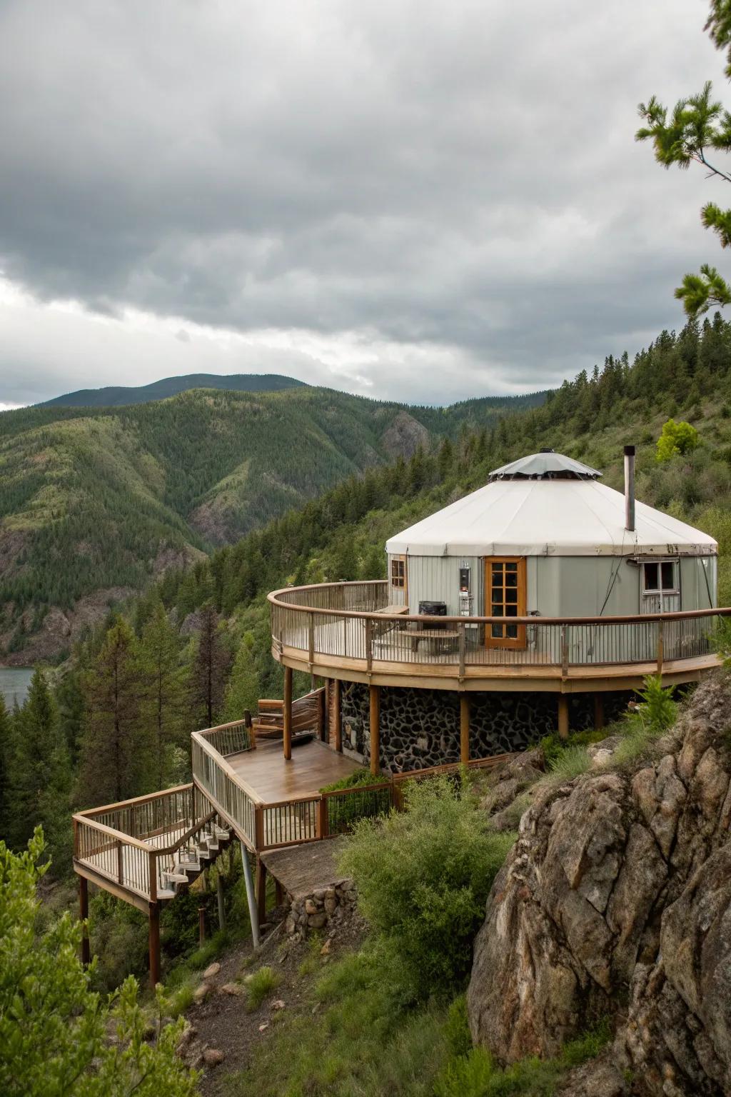 A multi-level platform offering diverse outdoor spaces and stunning views.