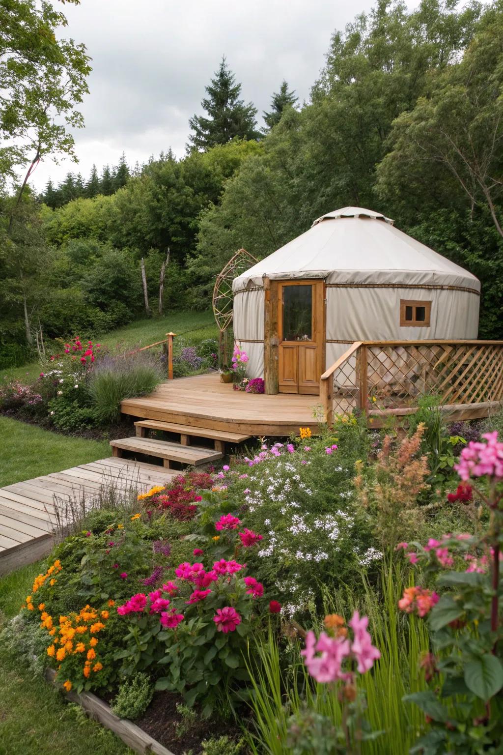 A garden-integrated platform merging living space with natural beauty.