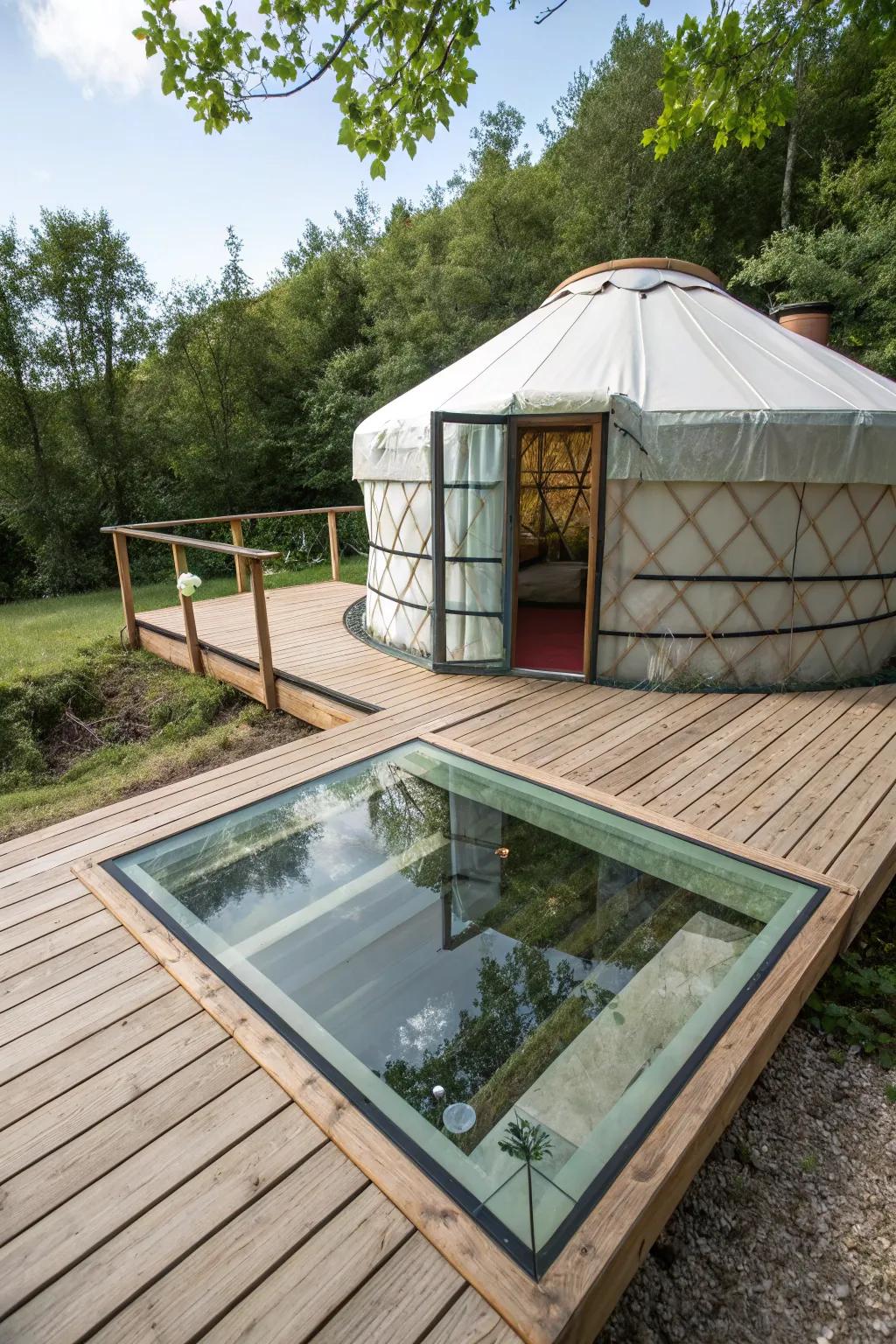 A glass floor platform providing a daring and transparent experience.