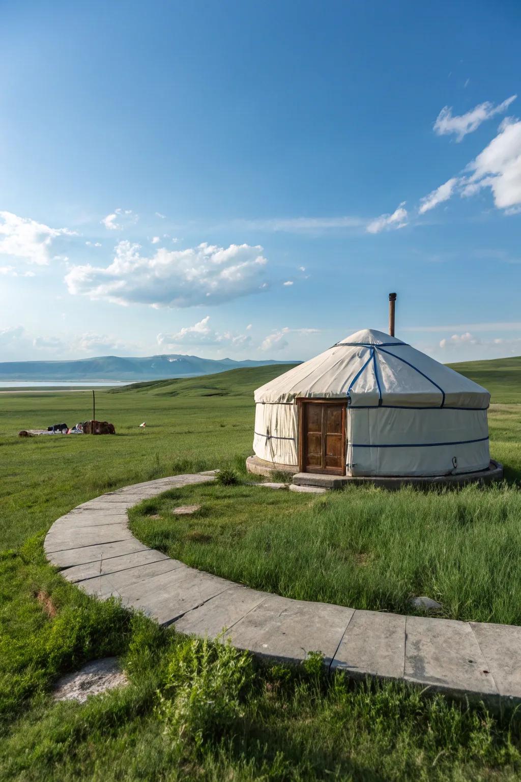 A concrete platform offering a stable and durable base for any yurt.