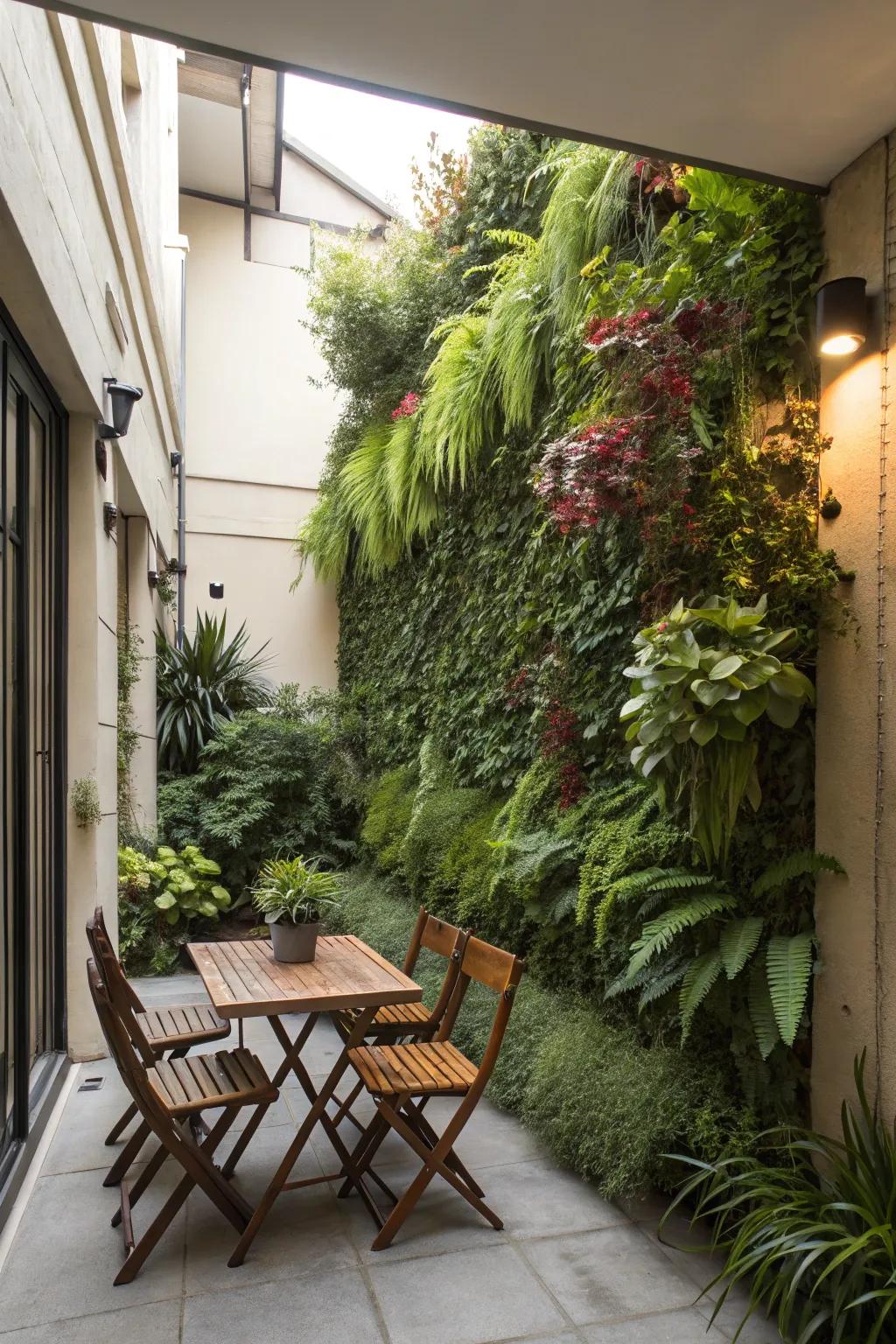Vertical gardens bring lush greenery to compact spaces.