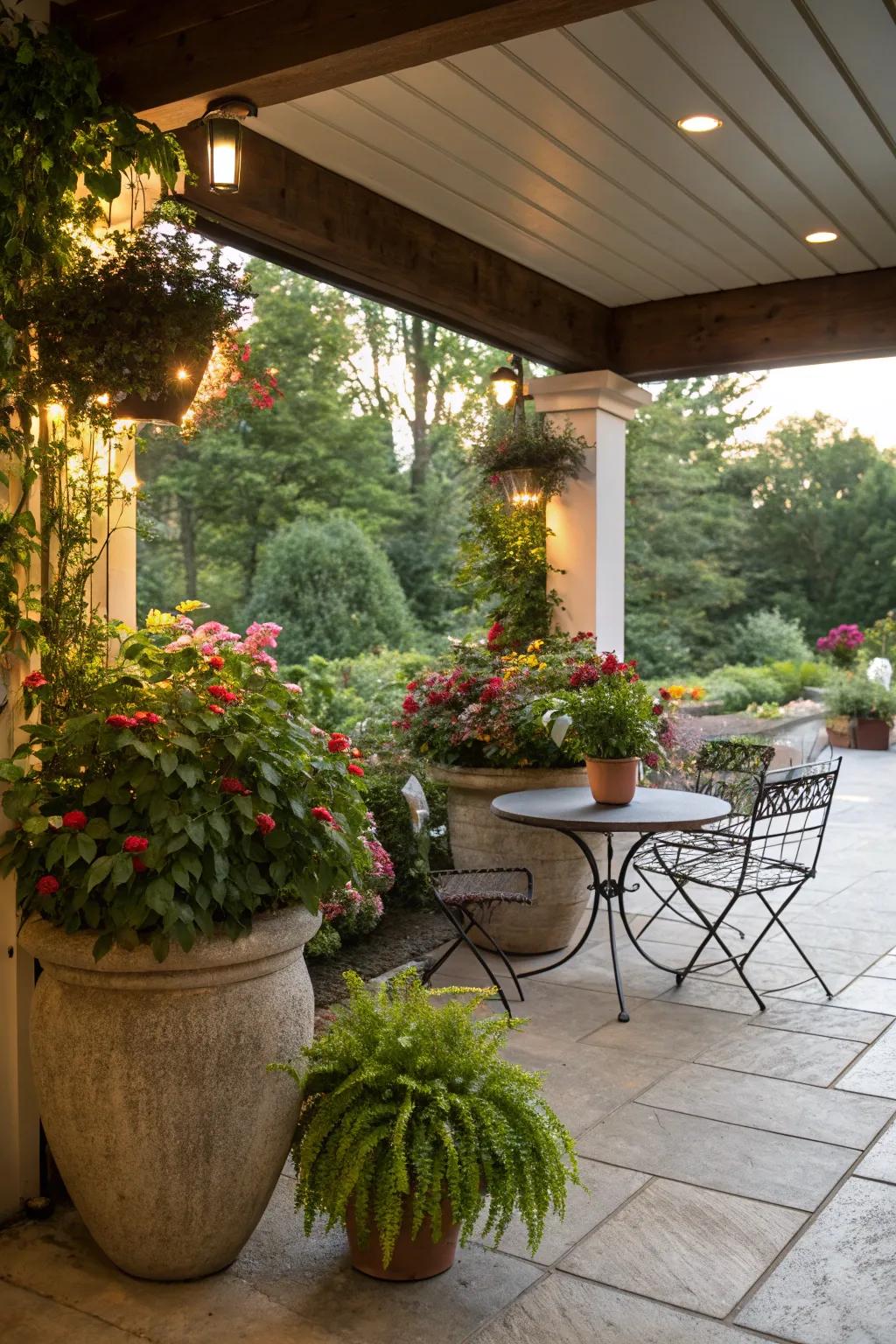 Planters can define and separate patio areas.