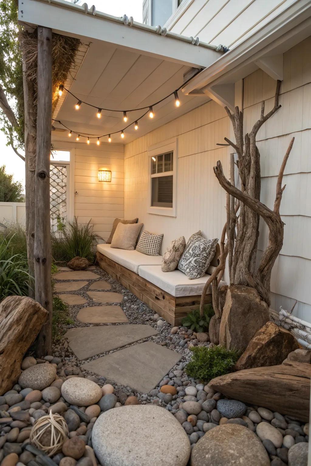 Natural elements enhance the rustic appeal of your patio.