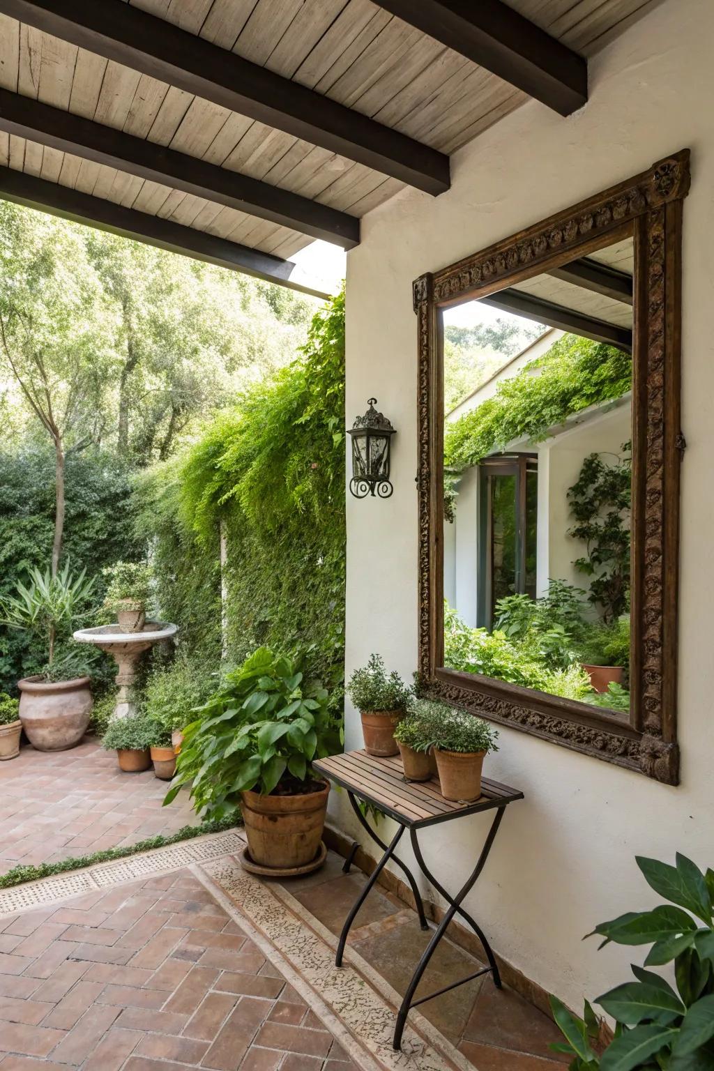 Mirrors can amplify the sense of space on your patio.
