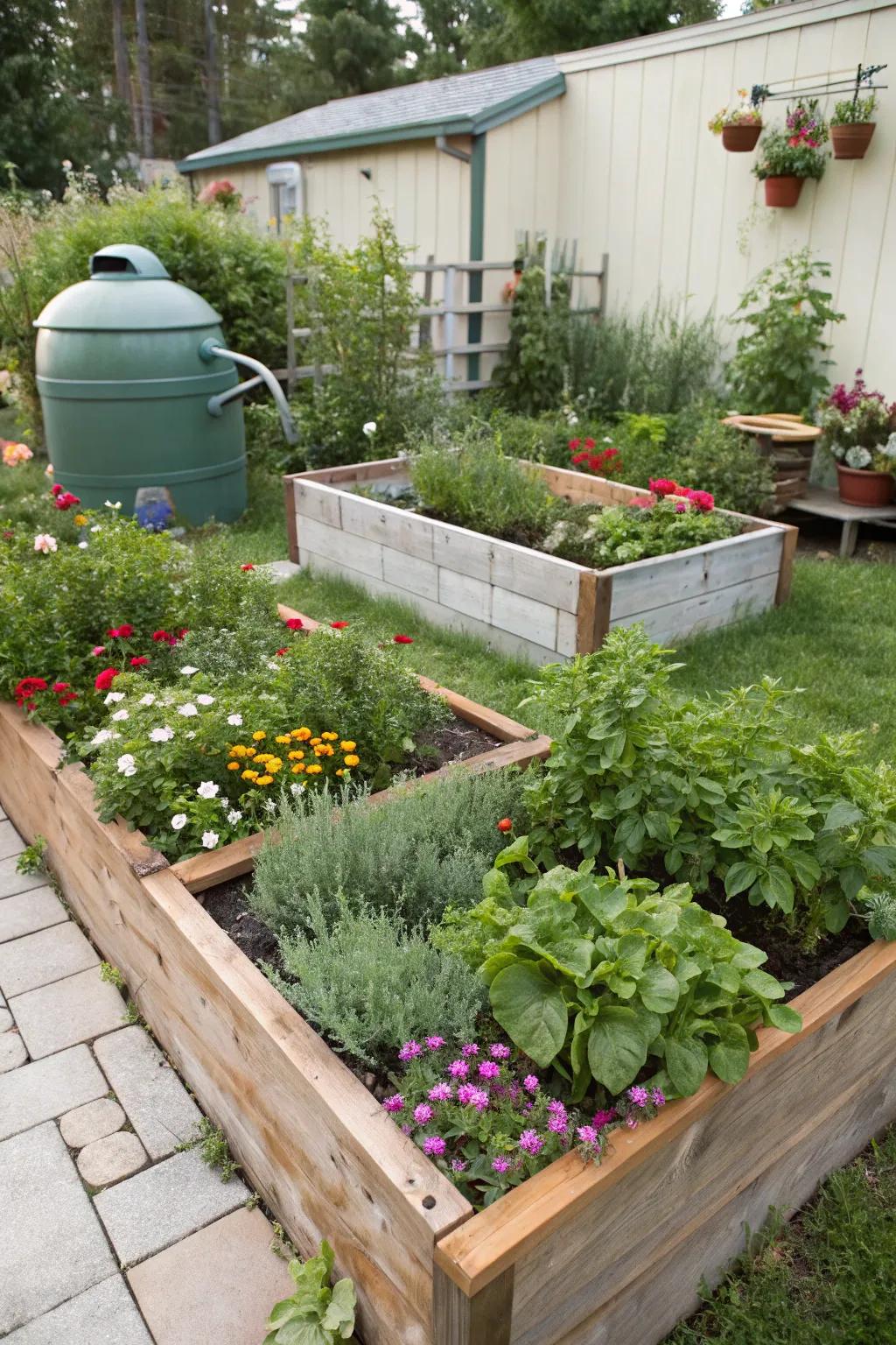 Raised beds provide both beauty and practicality around a septic tank.