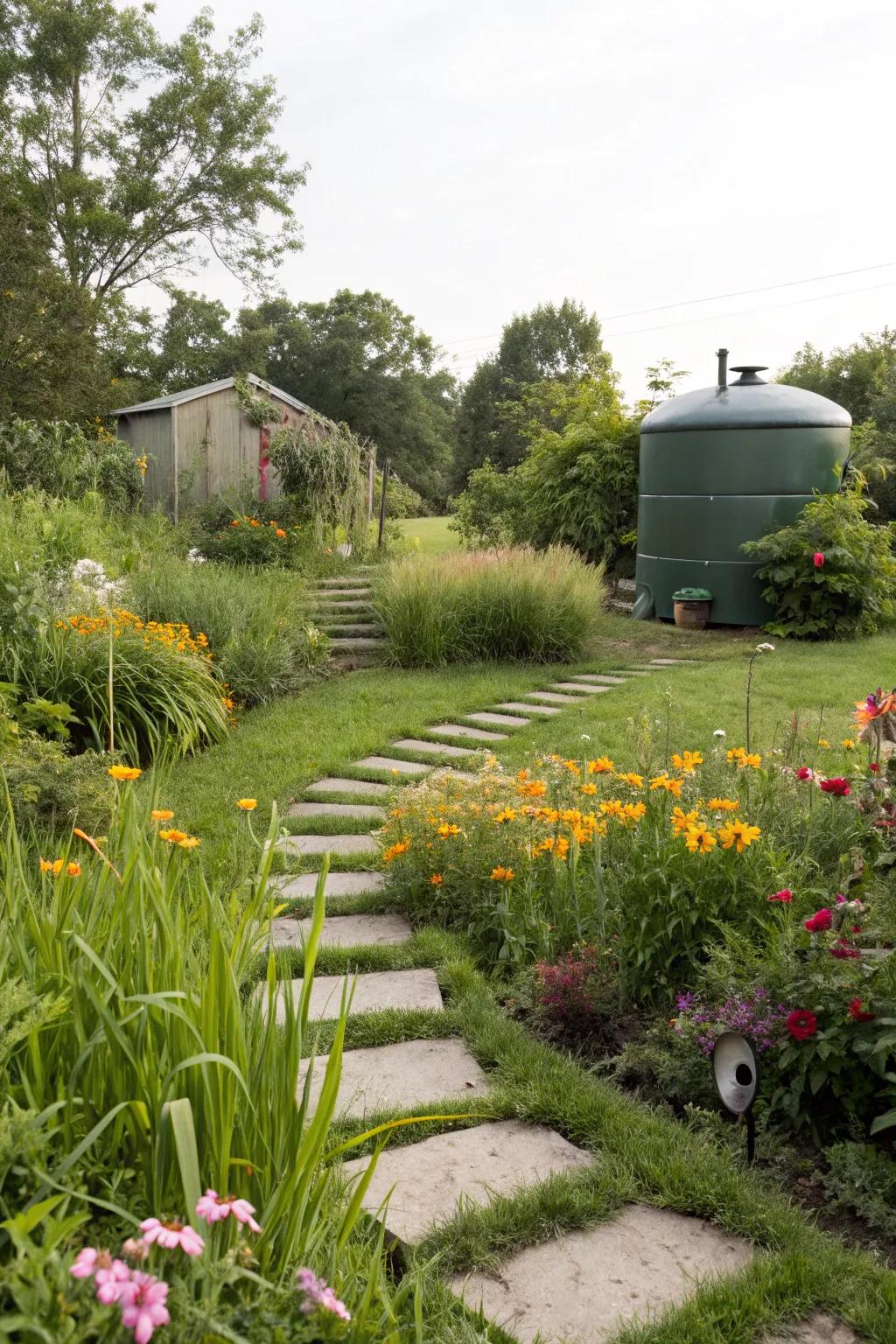 Stepping stones provide access and a whimsical garden path.