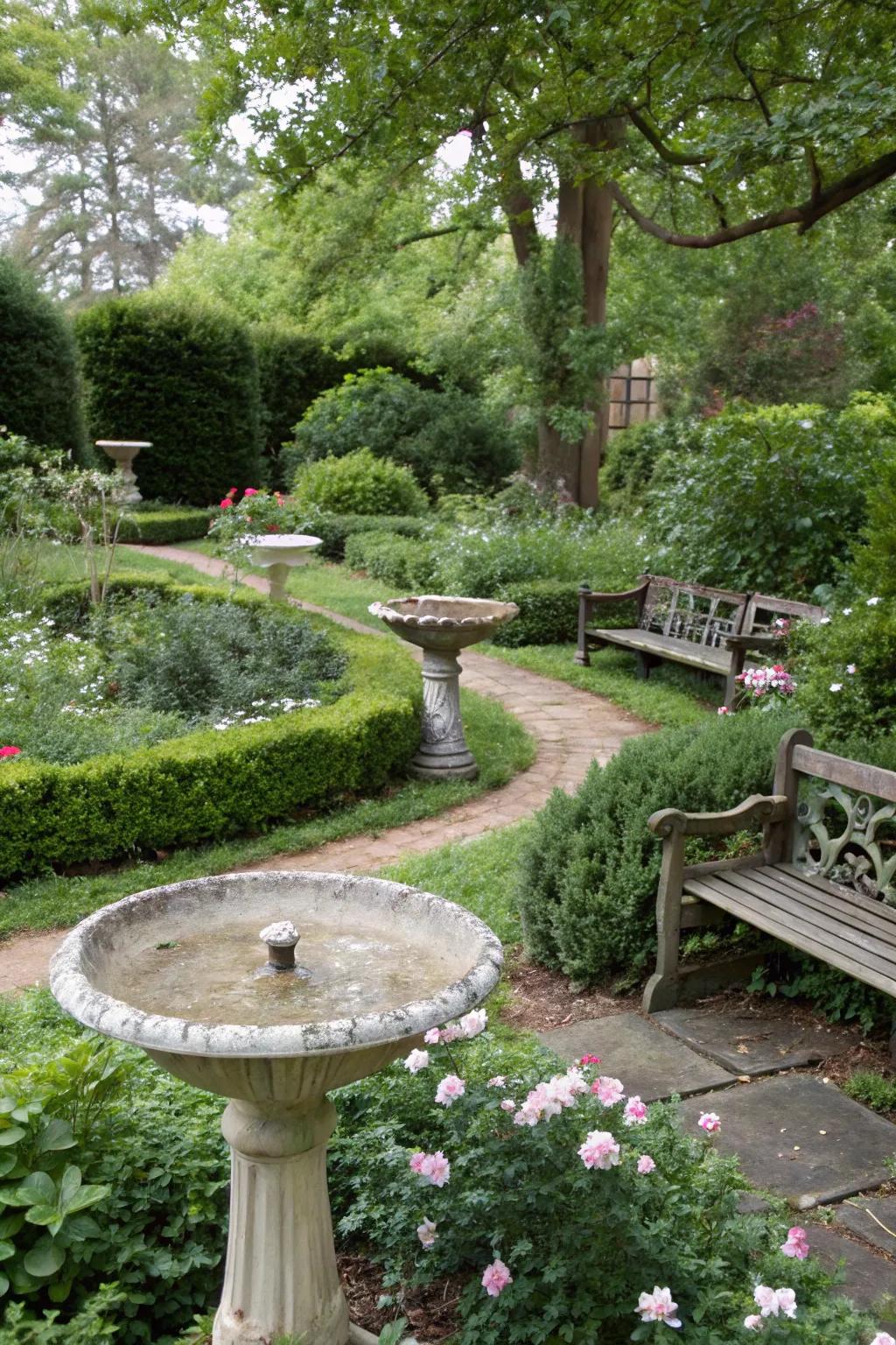Garden decor cleverly hides tank lids while adding charm.