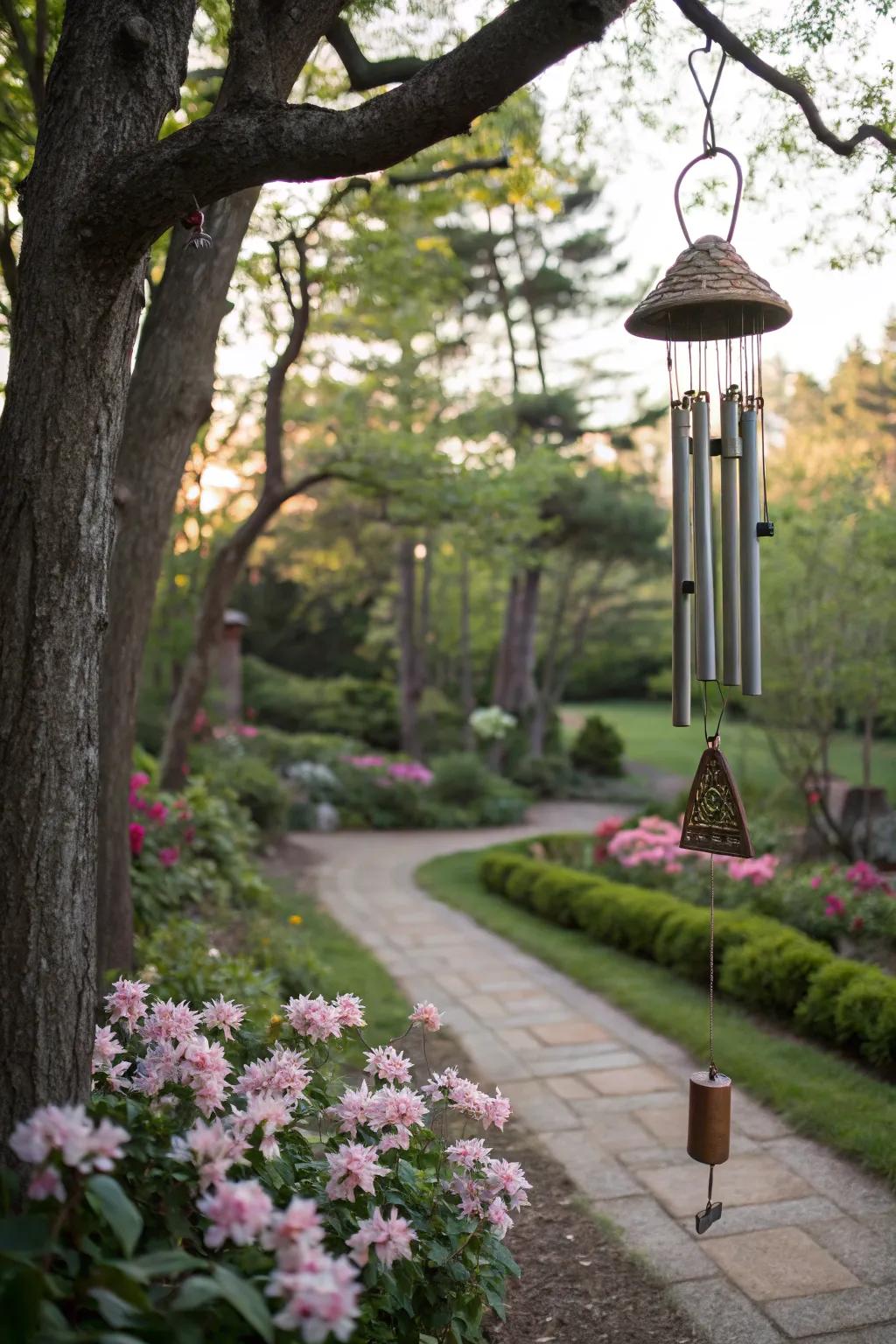 Wind chimes add a musical touch to your garden.