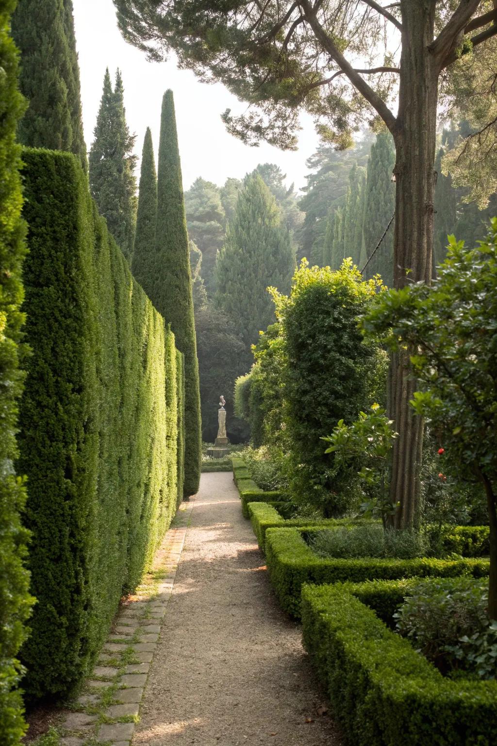 Tall plants create a natural privacy barrier for a secluded feel.