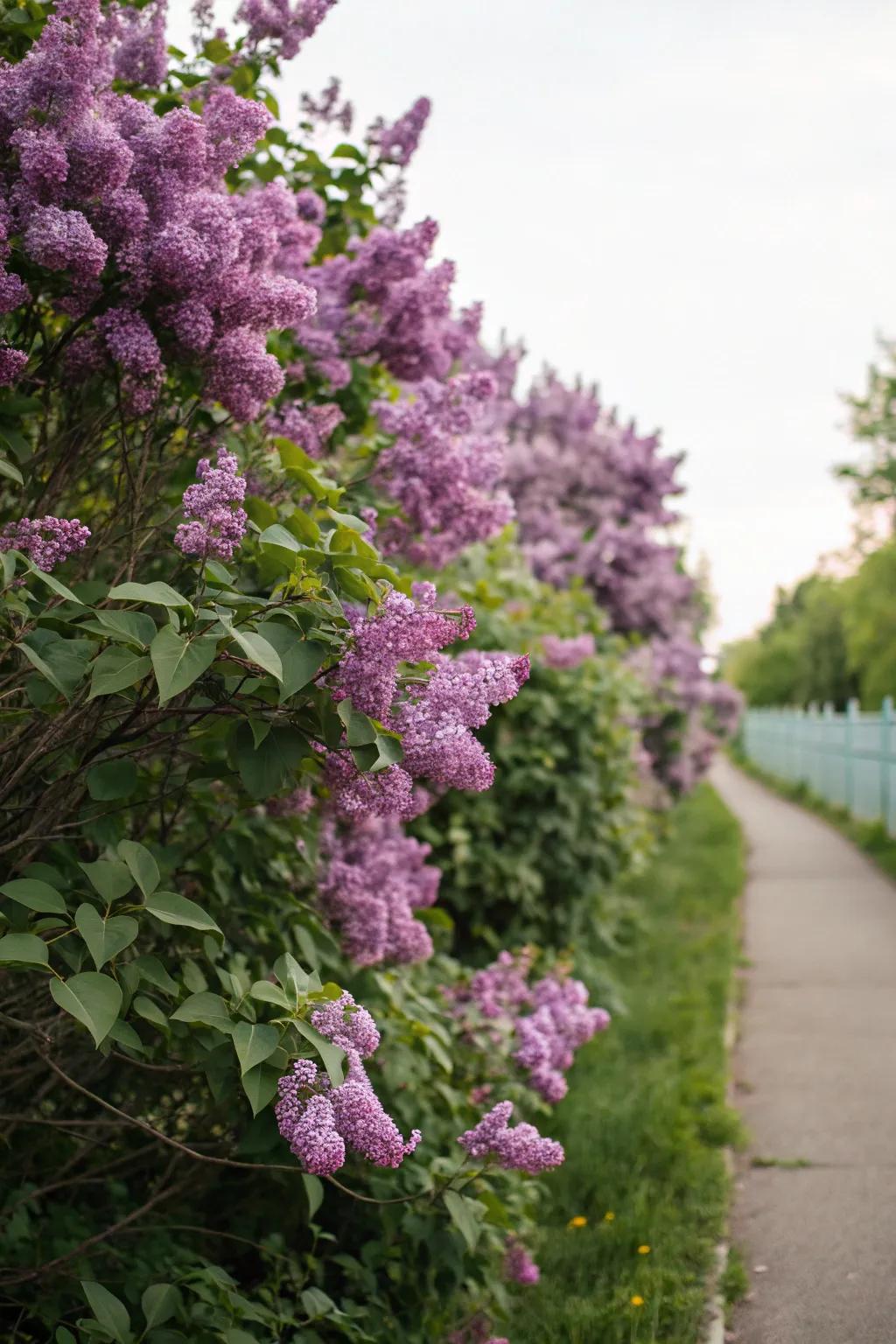Lilac shrubs offer both privacy and stunning spring blooms.